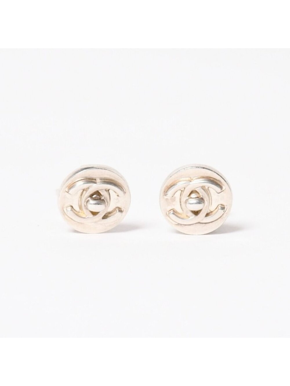 Chanel CC Logo Earrings 97 Button Metal Silver